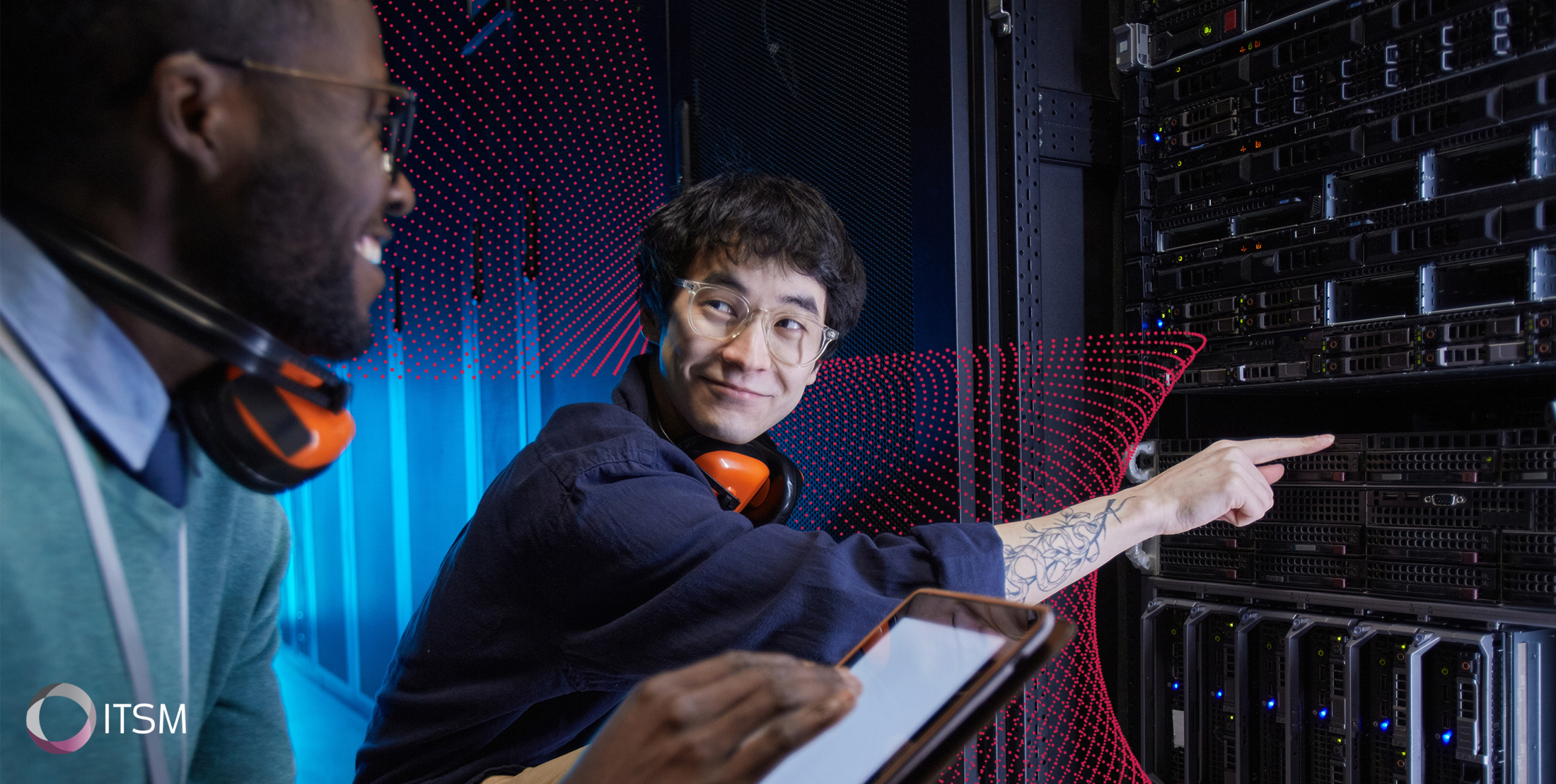 two men fixing computer server