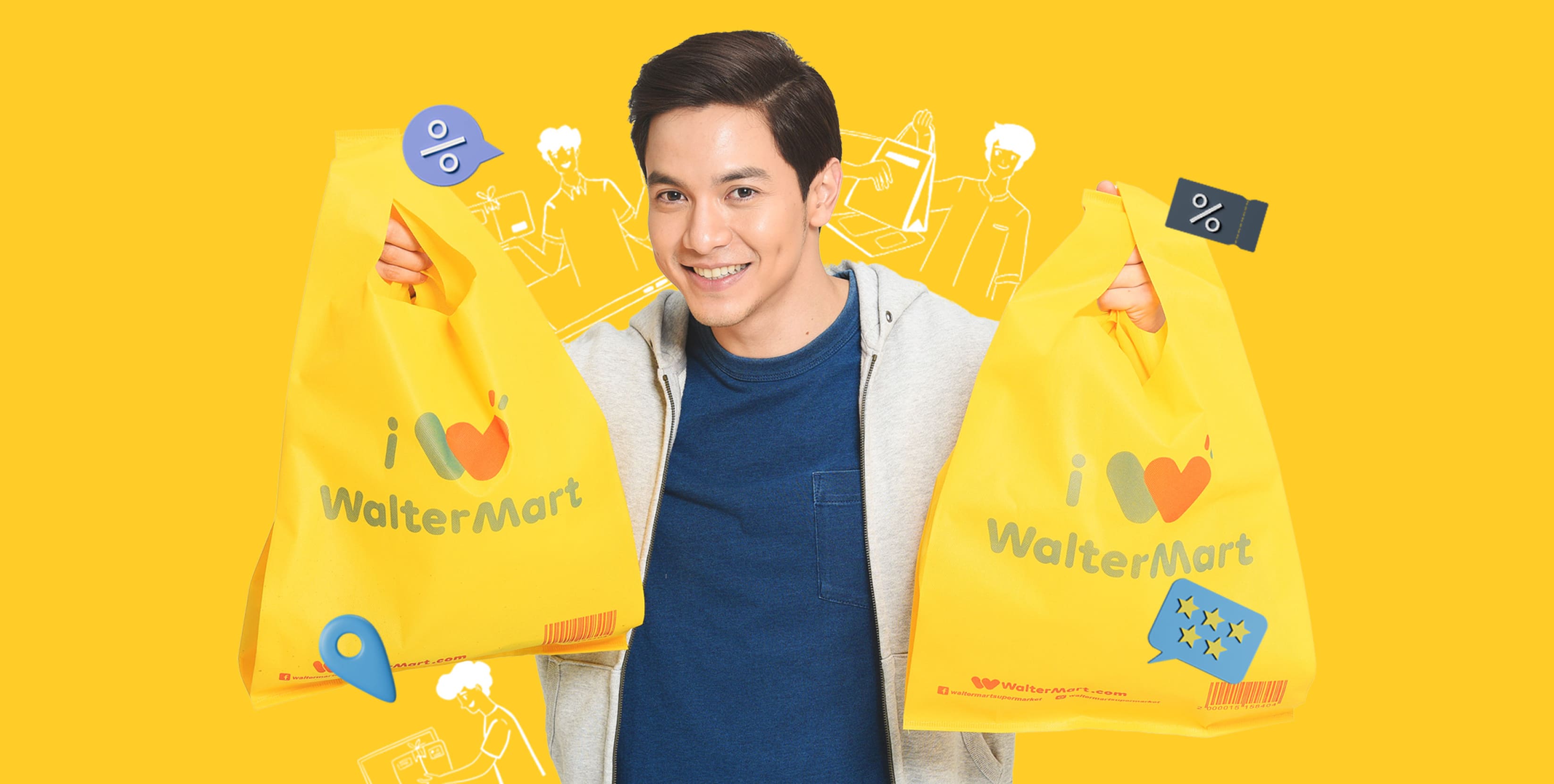 alden richards with waltermart bags